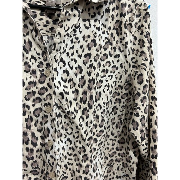 Chico's Leopard Print Long Sleeve Button Up Shirt Beige Black Sz L Animal Print - Picture 4 of 10